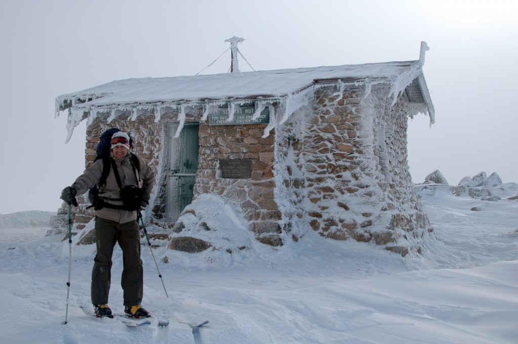 The Author heavily laden at Seaman's Hut